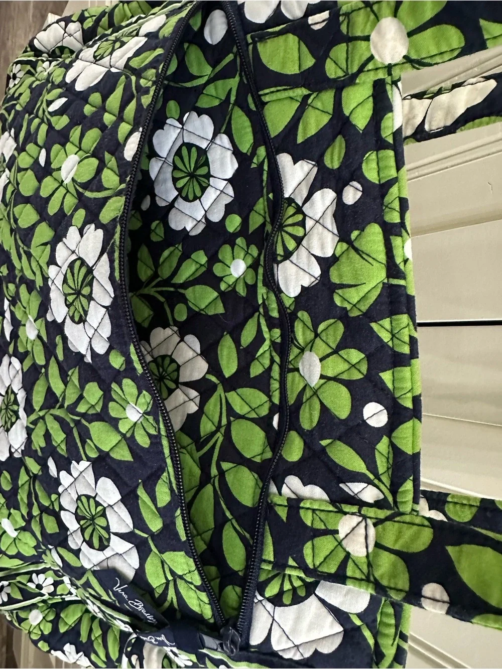 Vera Bradley”Lucky You” Navy, Green & White Quilted Floral Shoulder Diaper Tote